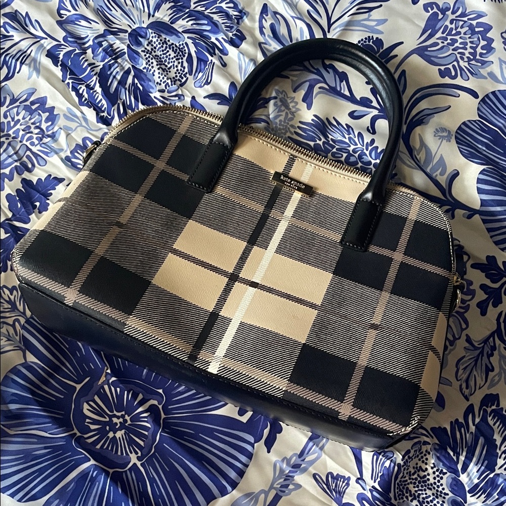 {Kate Spade} Black and Tan Plaid Satchel